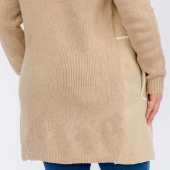 OnTwelfth Women’s Plus Size Open Front Faux Suede & Sherpa Lined Coat – Beige - Picture 12 of 12